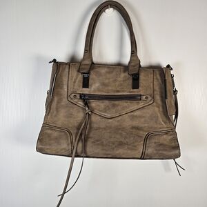 Aldo distressed brown leather satchel handbag top handles front zipper Crossbody